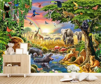 Vlastní dětský pokoj pozadí stěny 3d tapetu roztomilý kreslený zvíře lev, zebra foto nástěnné 3d tapety papel de parede