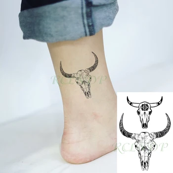 Vodotěsný Dočasné Tetování Nálepka Býk, Kráva, Koza Lebka Hlavy Horn Totem Falešné Tatto Flash Tatoo Malé Tělo Umění pro Muže, Ženy