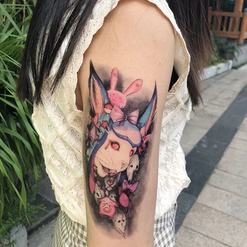 Vodotěsný Dočasné Tetování, Roztomilý Králík Japonský Ukiyo-e Falešné Tetování pro Ženy, Muži Módní Paže, Tělo, Umění, Samolepky Velkoobchod