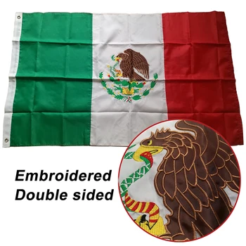 Vyšívané Šité Mexiko Flag Mexické státní Vlajky Země Světa Banner Oxford Tkanina Nylon 3x5ft, doprava zdarma