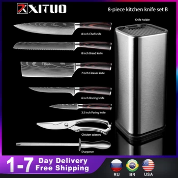 XITUO Kuchyně Chef Sada 4-8KS sada Nůž z Nerezové Oceli Nůž Držák Santoku Utility Snížit Chléb Sekáček Nože, Nůžky