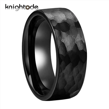 Černé Wolframu Snubní Prsten Multi-Tváří Kladivo Carbide Prsten Pro Muže, Ženy, Dárek K Výročí Jelwery Kartáčovaný Povrch Pohodlí Fit