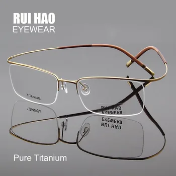 Čisté Titanové Brýle Rámy Ultralight Vysokou Pružnost Optické Brýle Rám Ne Šroub Design Polovina Obrouček Brýlí 5296