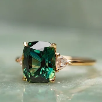 Šumivé Náměstí Emerald Zásnubní Prsteny pro Ženy Luxusní Zlatá Barva Zelená Zirkon Prsten Žena Svatební Party Dárek Módní Šperky