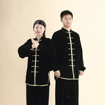 Ženy A Muži Velour Tai Chi Oblek Čínský Styl Kung-Fu Wushu Bojových Umění Jednotné Výkon Bunda, Kalhoty Cvičení Oblečení
